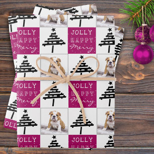 Süßer Hund Welpe Haustier Foto Lila Weihnachtsbaum Geschenkpapier Set