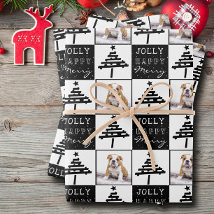 Süßer Hund Welpe Haustier Foto Schwarzer Weihnacht Geschenkpapier Set