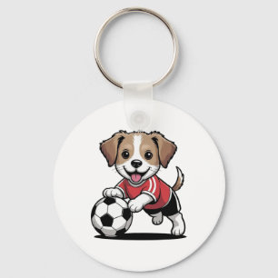 Süßer Hund Welpe spielt Fußball Fuß Hunde Welpen Schlüsselanhänger