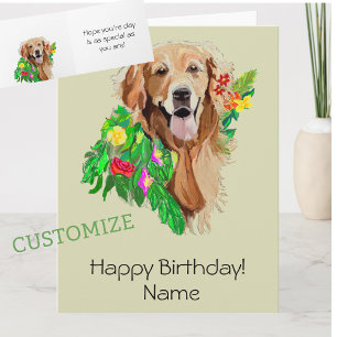 Süßer Hund zwischen Blumen Golden Retriever Geburt Karte