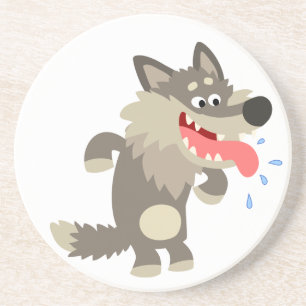 Süßer hungriger Cartoon-Wolf-Getränkehalter Sandstein Untersetzer