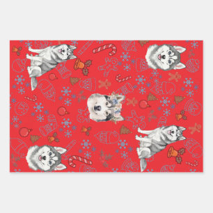 Süßer Husky-Hund Weihnachten Winter Nahtloses Must Geschenkpapier Set
