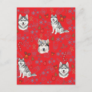 Süßer Husky-Hund Weihnachten Winter Nahtloses Must Postkarte