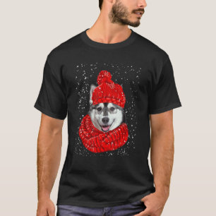 Süßer Husky-Hund Weihnachtshut Schal Frohe Weihnac T-Shirt