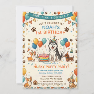Süßer Husky & Hunde-Freunde Geburtstag Einladung