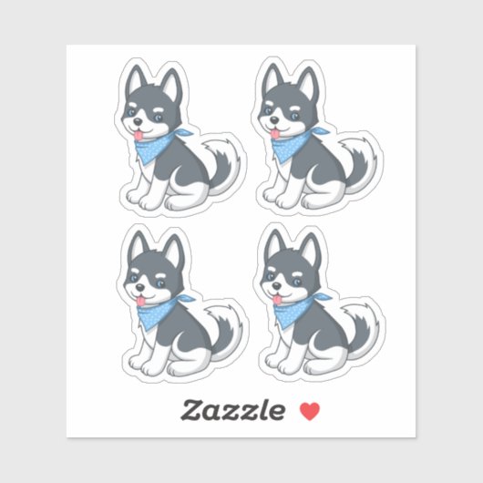 Süßer Husky-Welpe Hund 4 Aufkleber (Blatt)
