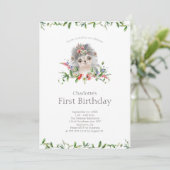 Süßer Igel Aquarellblüten Erster Geburtstag Einladung (Stehend Vorderseite)