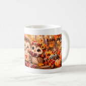 Süßer Igel & Eule Herbst-Tasse Editable Kaffeetasse (VorderseiteRechts)