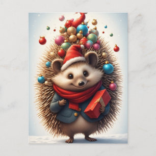 Süßer Igel feiert Weihnachten Postkarte