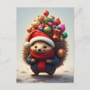 Süßer Igel feiert Weihnachten Postkarte