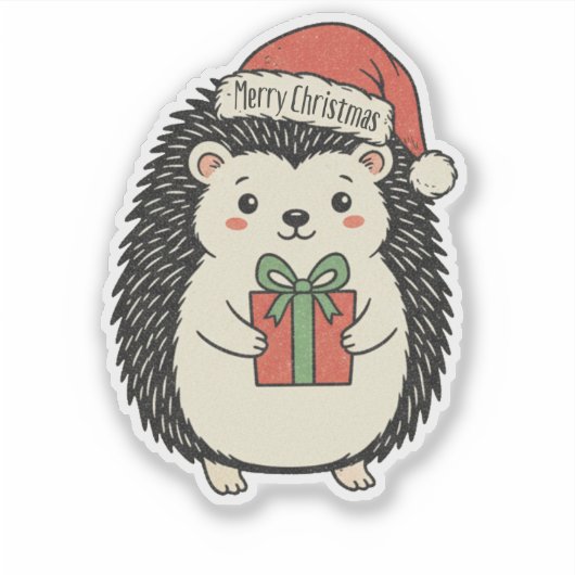 Süßer Igel Frohe Weihnachten Aufkleber (Vorderseite)