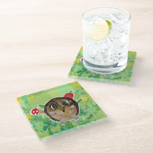 Süßer Igel Glasuntersetzer (Schrägansicht)