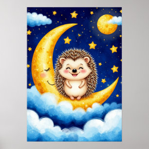 Süßer Igel Goldene Mondsichel Poster