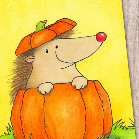 Süßer Igel im Kürbis Herbst Postkarte
