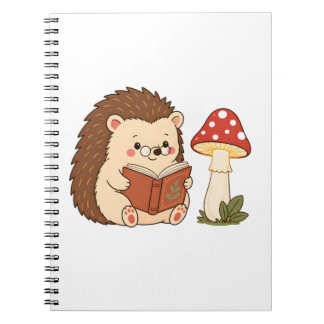 Süßer Igel liest Pilzlampen Notizbuch Notizblock