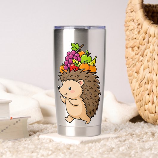Süßer Igel mit frischem Obst Thermobecher (Wohnzimmer (gedreht))