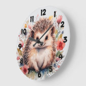 Süßer Igel mit Frühlingsblumen Große Wanduhr (Winkel)