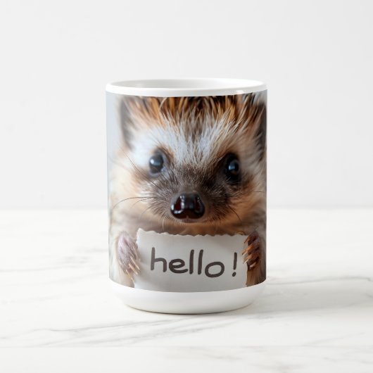 Süßer Igel mit "Hallo!"-Schild Kaffeetasse (Mittel)