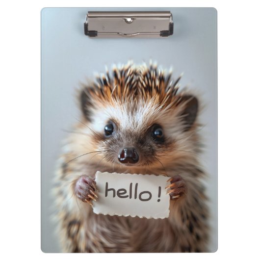 Süßer Igel mit "Hallo!"-Schild Klemmbrett (Vorderseite)