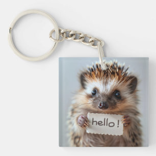 Süßer Igel mit "Hallo!"-Schild Schlüsselanhänger