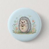 Süßer Igel mit Laterne Button (Vorderseite)