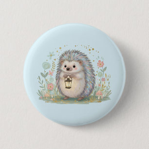 Süßer Igel mit Laterne Button