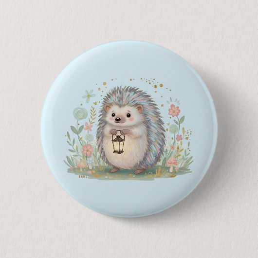 Süßer Igel mit Laterne Button (Vorderseite)