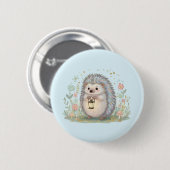 Süßer Igel mit Laterne Button (Vorne & Hinten)