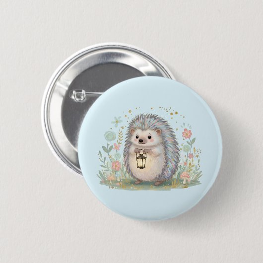 Süßer Igel mit Laterne Button (Vorne & Hinten)