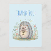 Süßer Igel mit Laterne Danke Postkarte (Vorderseite)