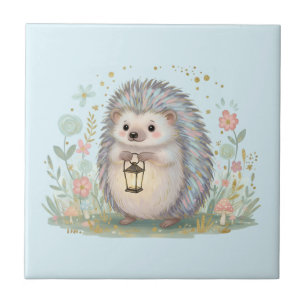 Süßer Igel mit Laterne Fliese