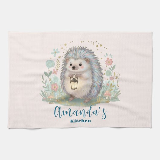 Süßer Igel mit Laterne Geschirrtuch (Horizontal)