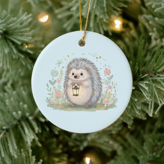 Süßer Igel mit Laterne Keramik Ornament (Baum)