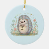 Süßer Igel mit Laterne Keramik Ornament (Vorne)