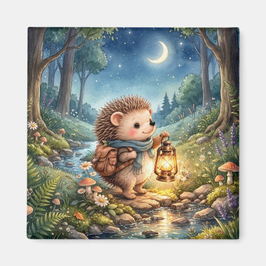 Süßer Igel mit Laterne Kühlschrank Magnet (Vorne)