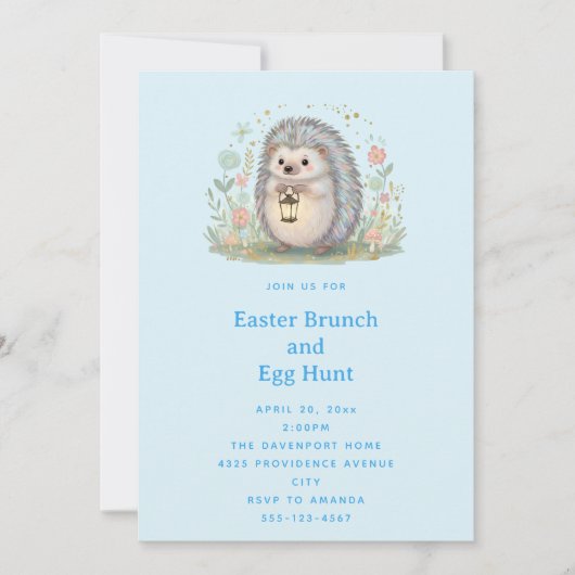 Süßer Igel mit Laterne Ostern Einladung (Vorderseite)