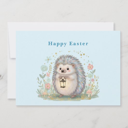 Süßer Igel mit Laterne Ostern Feiertagskarte (Vorderseite)