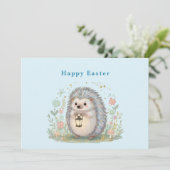 Süßer Igel mit Laterne Ostern Feiertagskarte (Stehend Vorderseite)