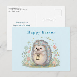 Süßer Igel mit Laterne Ostern Feiertagspostkarte