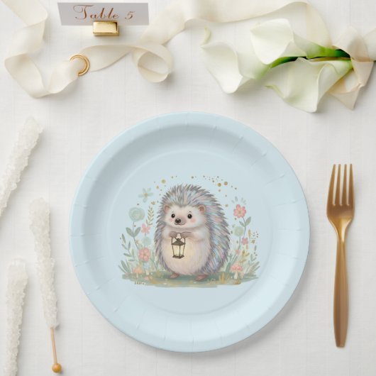 Süßer Igel mit Laterne Pappteller (Hochzeit)