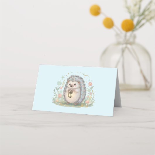 Süßer Igel mit Laterne Platzkarte (Vorderseite)