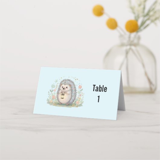 Süßer Igel mit Laterne Platzkarte (Vorderseite)