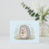 Süßer Igel mit Laterne Postkarte (Stehend Vorderseite)