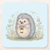 Süßer Igel mit Laterne Rechteckiger Pappuntersetzer (Vorderseite)