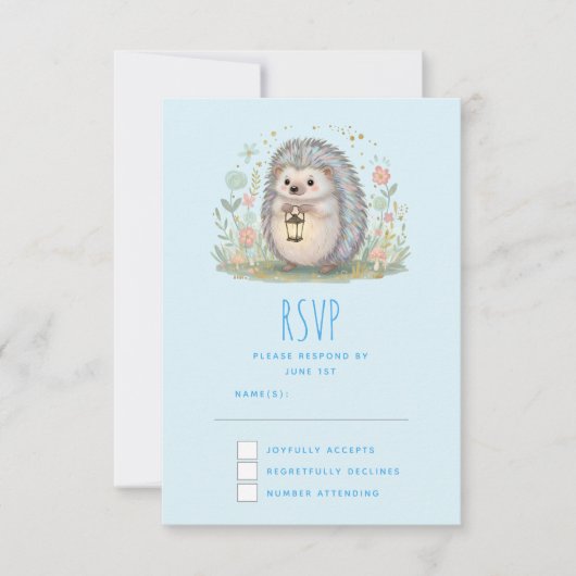 Süßer Igel mit Laterne RSVP Karte (Vorderseite)