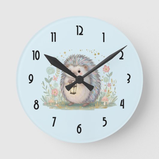 Süßer Igel mit Laterne Runde Wanduhr (Vorderseite)