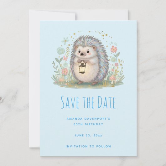Süßer Igel mit Laterne Save The Date (Vorderseite)
