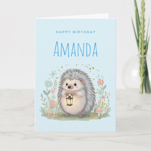 Süßer Igel mit Laterne zum Geburtstag Karte (Vorderseite)