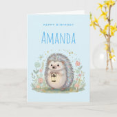 Süßer Igel mit Laterne zum Geburtstag Karte (Gelbe Blume)
