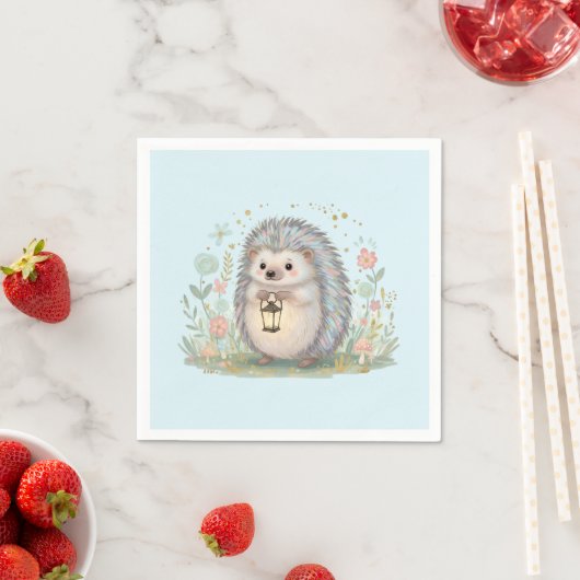 Süßer Igel mit Laterne zum Geburtstag Serviette (Beispiel)
